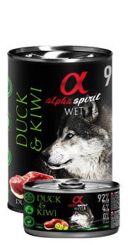 Alpha Spirit lata con 92% pato y 4% de kiwi 